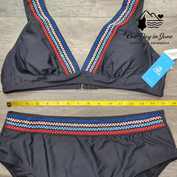 Cupshe Embroidered High Waist Triangle Bikini Swimsuit Size XL - Picture 5 of 7